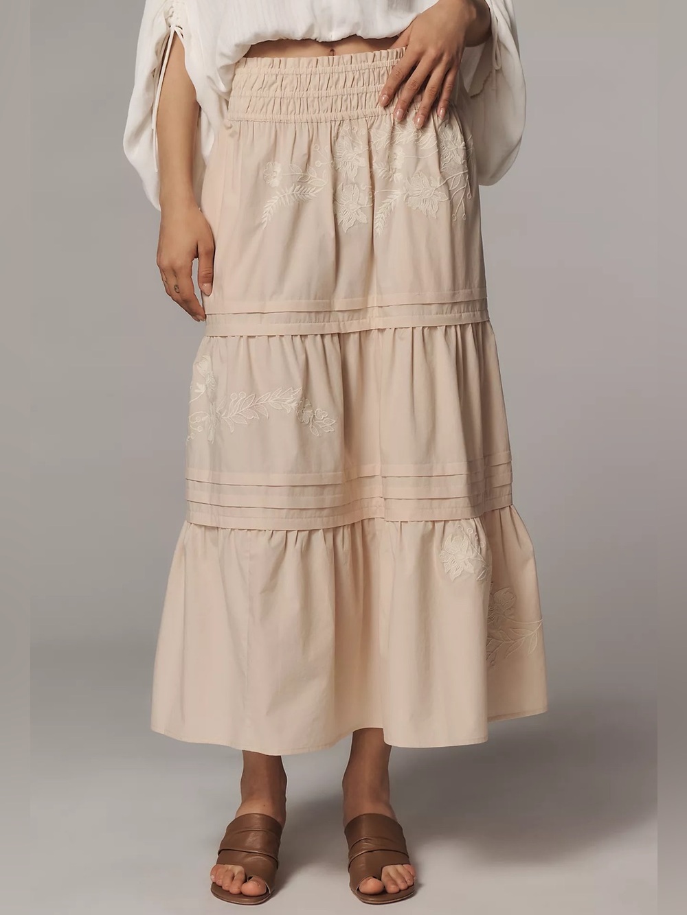 Somerset Embroidered Maxi Skirt Frosted Almond